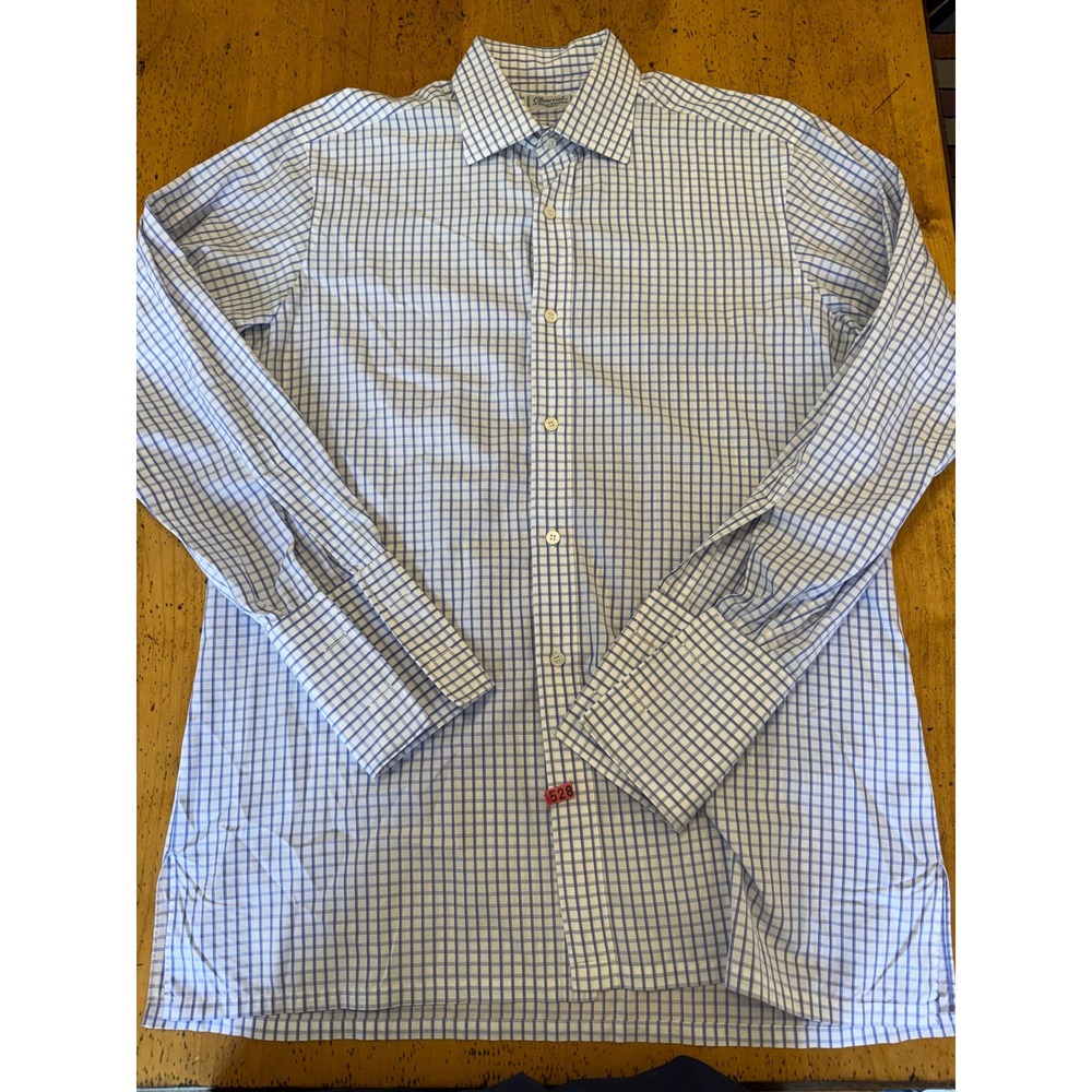 Charvet Dress Shirt 15.75 40 Blue White Check French Cuff France Luxury Mens